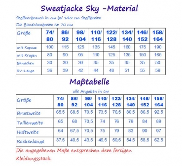 Ebook unisex Sweatjacke Sky Gr.74/80-158/164