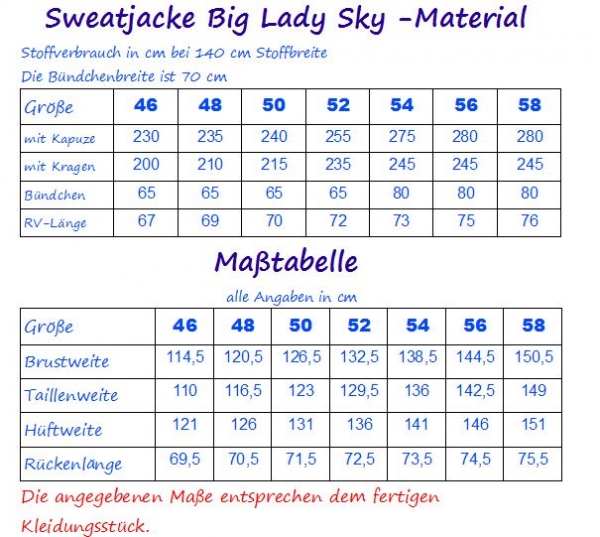 Ebook Sweatjacke Big Lady Sky Gr.46-58